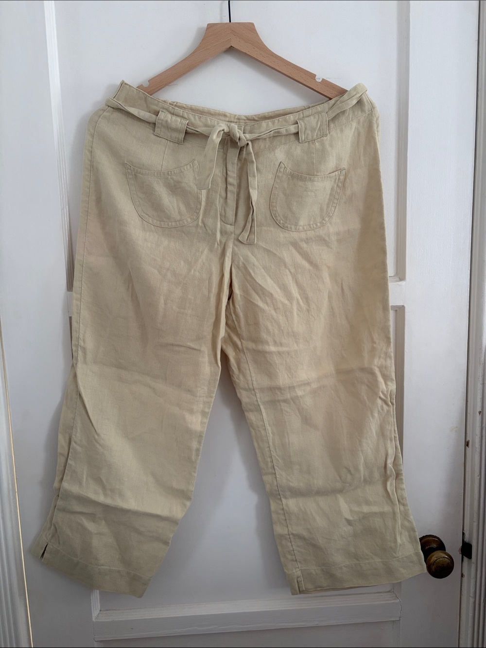J.Jill Women’s Pale Yellow/Beige Drawstring 100% Linen Pants